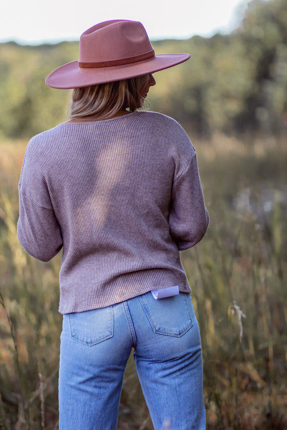 Oatmeal Balloon Sleeve V Neck Knit Top