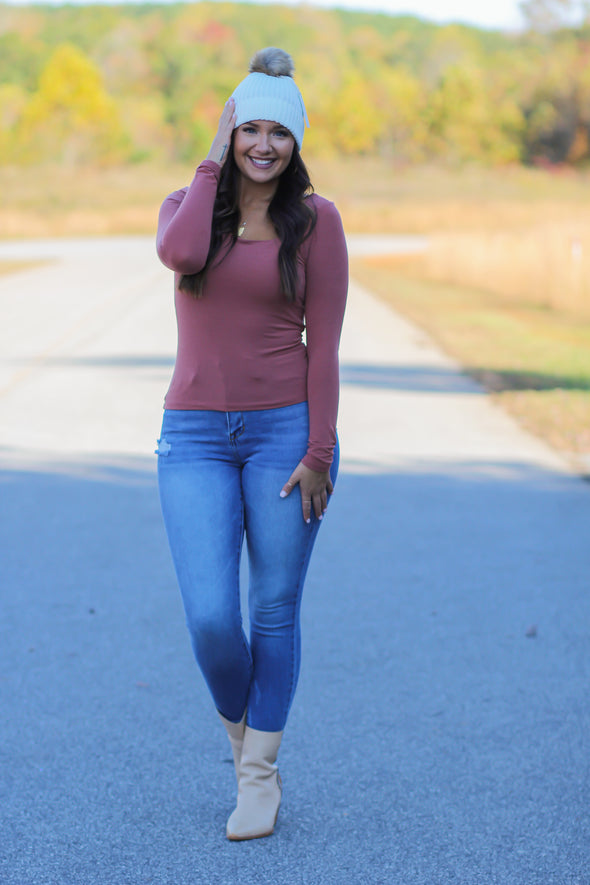 Marsala Square Neck Smocked Back Top