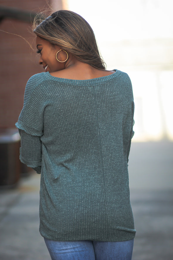 Hunter Green Tiered Bubble Sleeve Top
