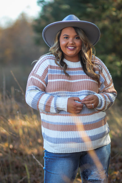 Curvy Mauve & Periwinkle Multi Stripe Sweater