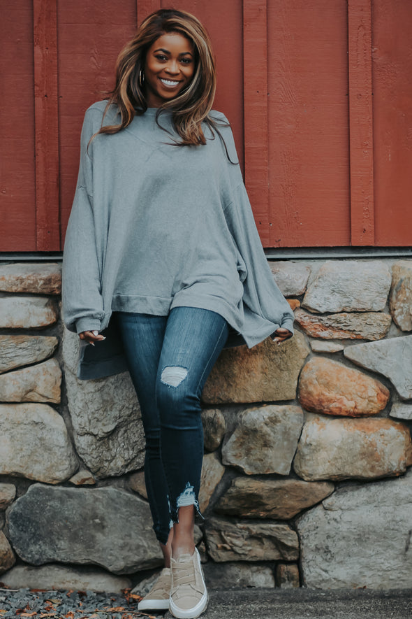Grey Soft Knit Oversized Pullover Top