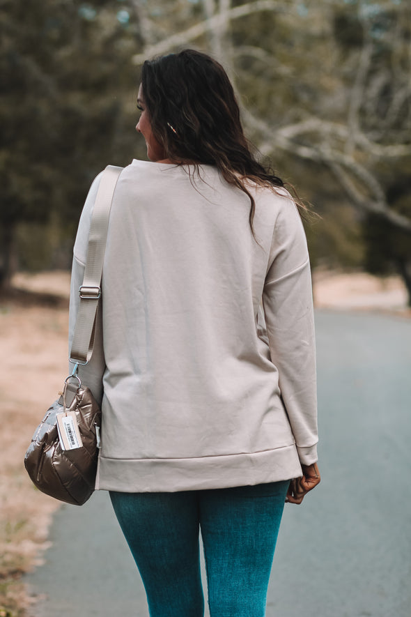 Taupe French Terry Side Slit Top