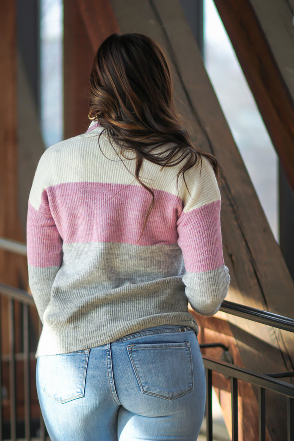 Lilac & Heather Grey Color Block Mock Neck Sweater
