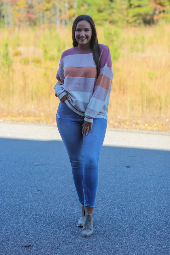 Mauve Multi Colorblock Sequin Sweater