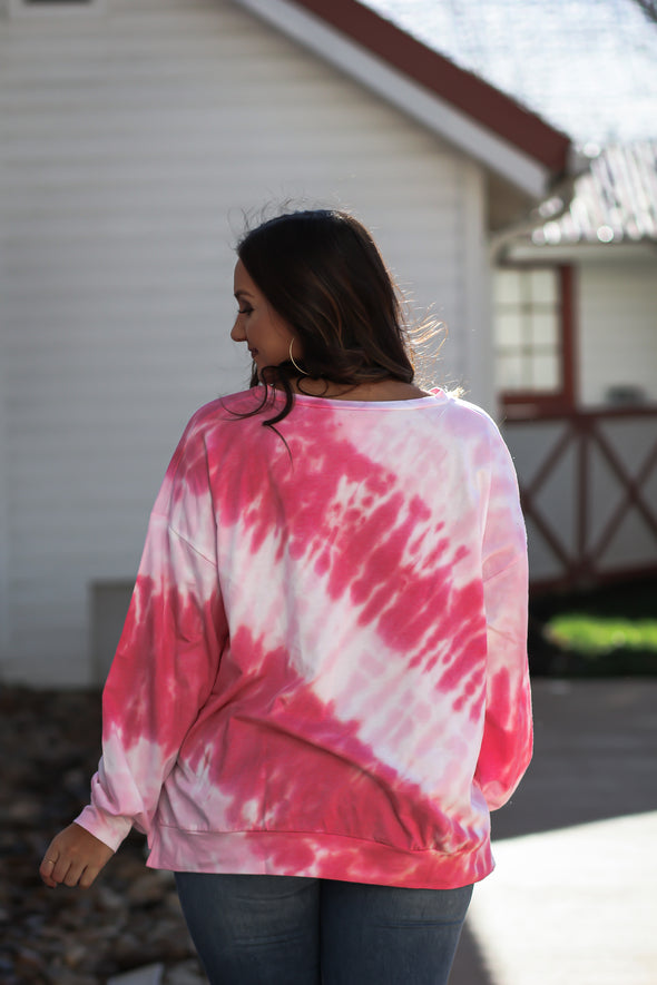 Pink Tie Dye Bubble Sleeve Top