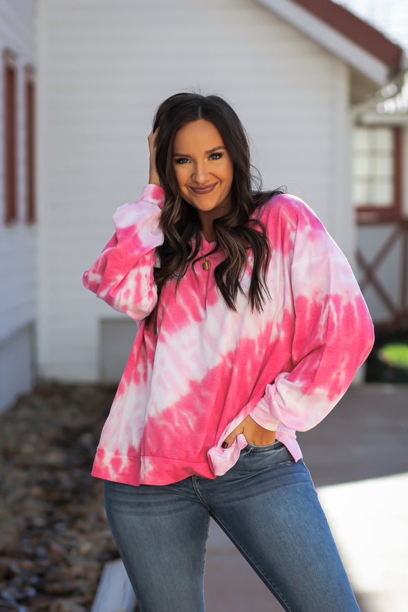 Pink Tie Dye Bubble Sleeve Top