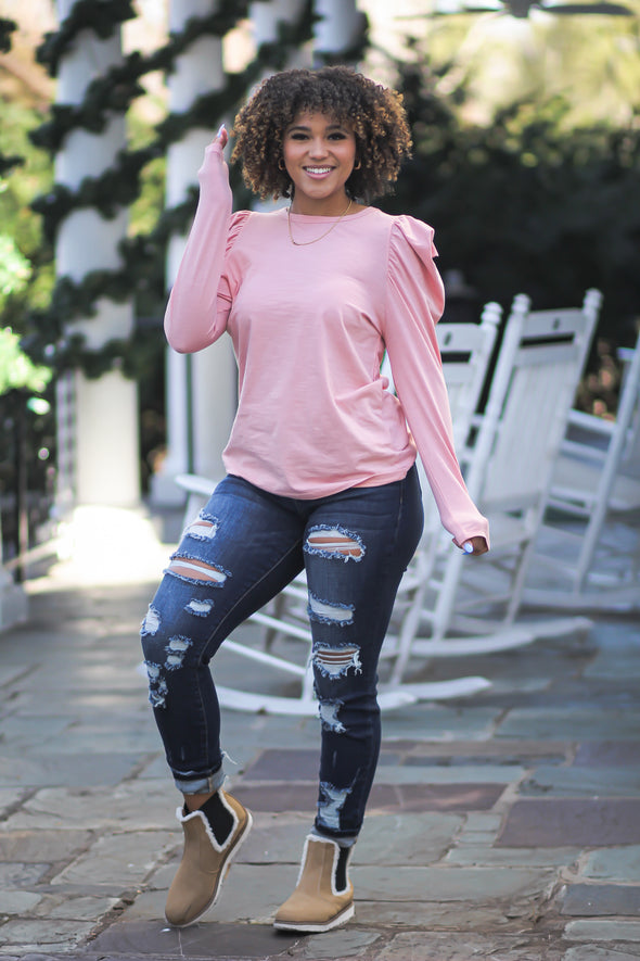 Coral Puff Sleeve Top
