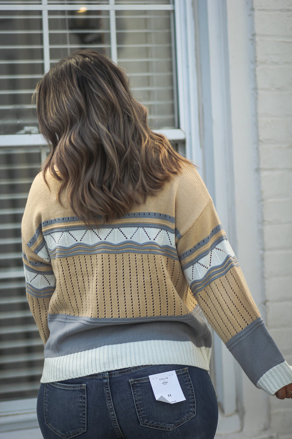 Taupe & Grey Open Knit Sweater
