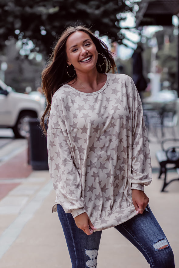 STOREFRONT Ivory & Taupe Star Banded Pullover