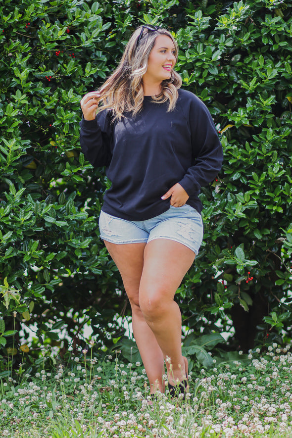 Black Raglan Sleeve Pullover Top