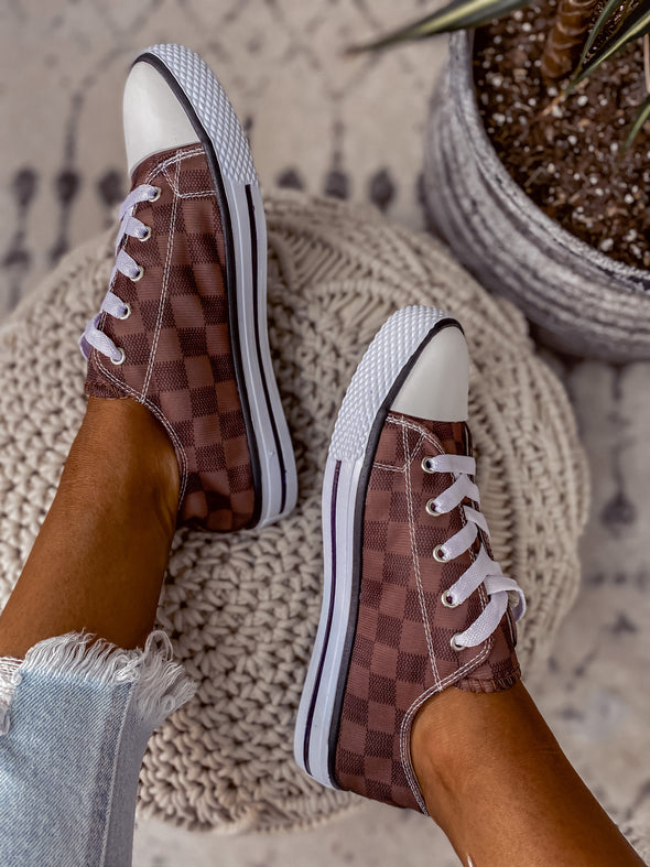 Brown Checkered Lace Up Sneaker