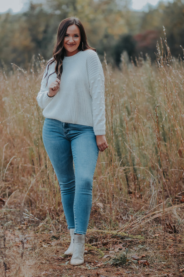Ivory Textured Dot Knit Sweater In Regular & Curvy