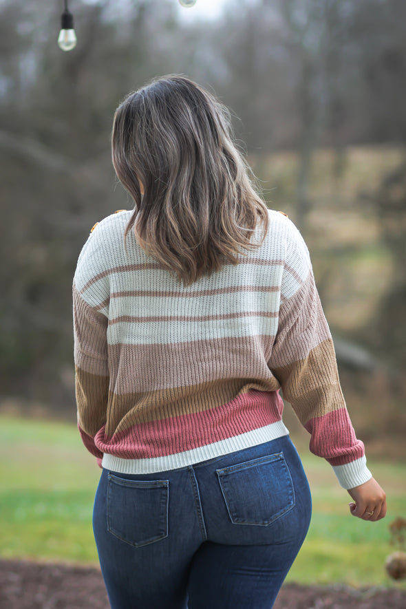 Ivory & Blush Colorblock Button Detail Sweater