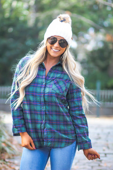Hunter Green & Navy Plaid Sherpa Lined Flannel