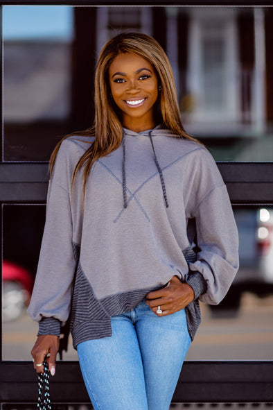 Charcoal Two Tone Asymmetrical Hooded Pullover