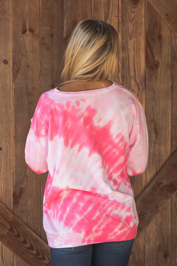 Pink Tie Dye Bubble Sleeve Top