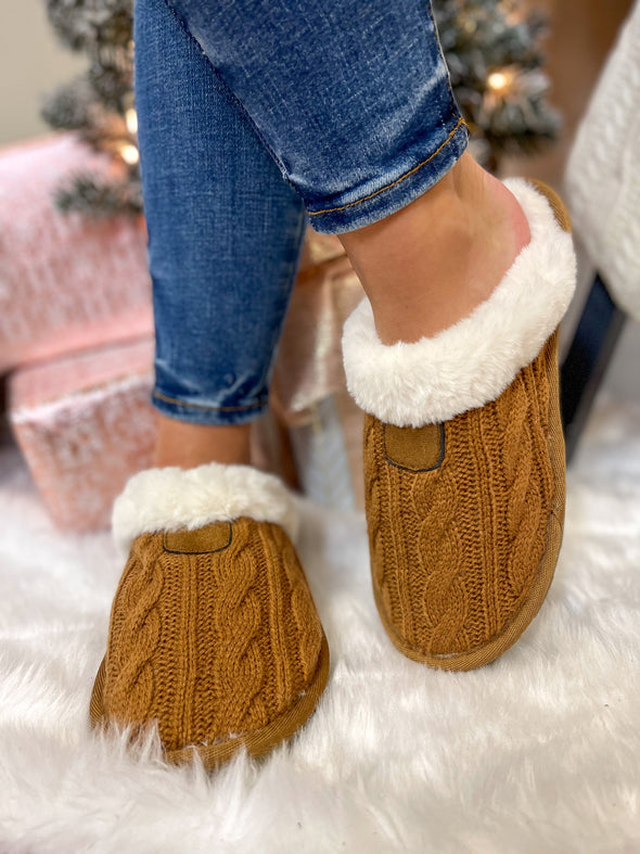 Tan Quilted Fur Lined Slippers