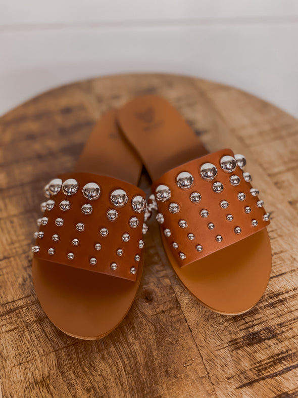 Camel Open Toe Studded Sandal