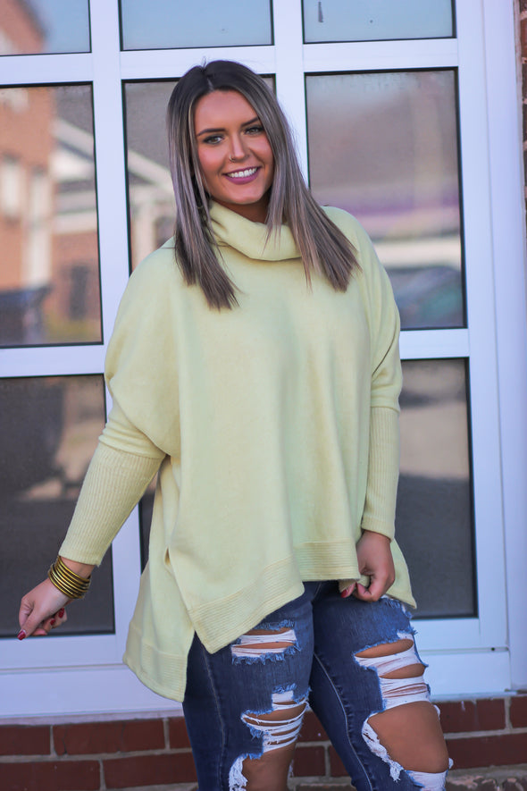 Dusty Yellow Brushed Knit Cowl Neck Top