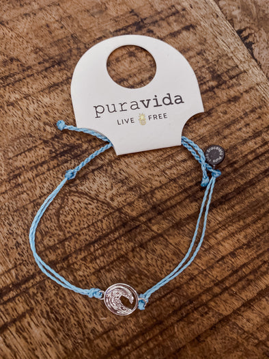 Pura Vida Silver Swell Charm Crystal Blue Bracelet