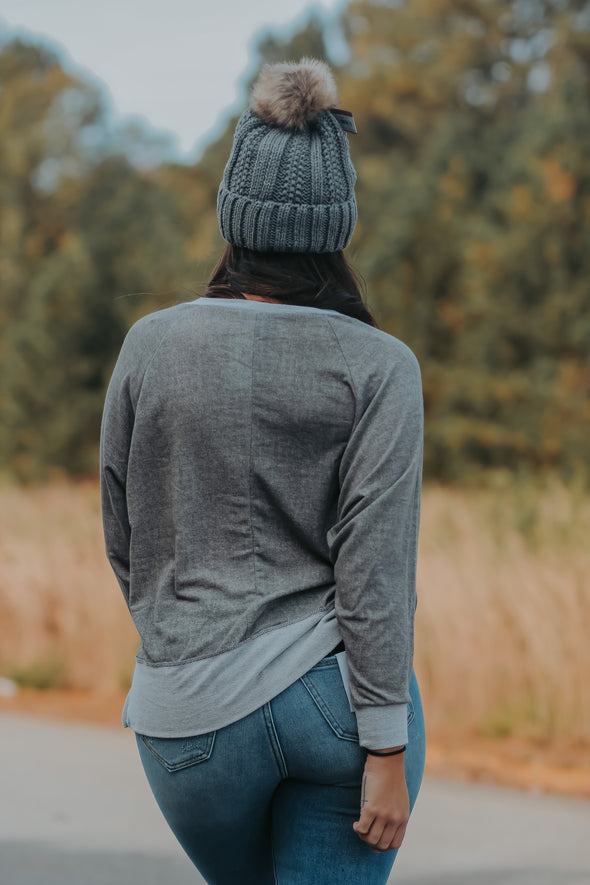 Heather Olive Contrast Long Sleeve Top In Regular & Curvy