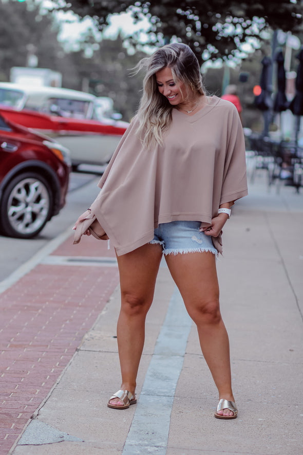 Mocha V Neck Kimono Top