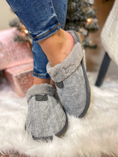 Grey Quilted Fur Lined Slippers
