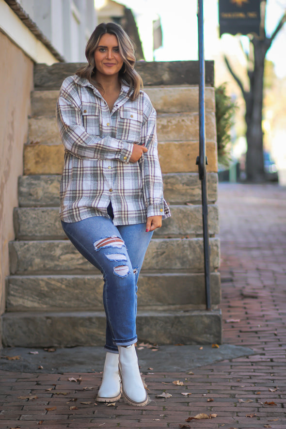 Sage & Ivory Plaid Button Down Shacket