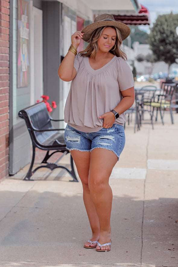 Mocha V Neck Banded Top