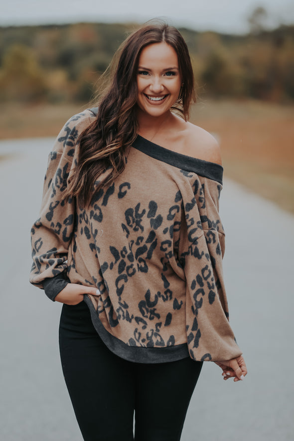 Mocha Leopard Soft Knit Twist Back Top