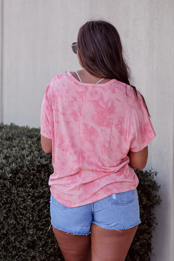 Coral Tie Dye Criss Cross Short Sleeve Top