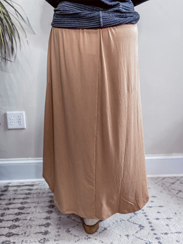 Camel Smocked Waist Side Pocket Maxi Skirt