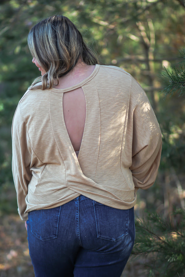 Marigold Open Back Long Sleeve Top In Regular & Curvy