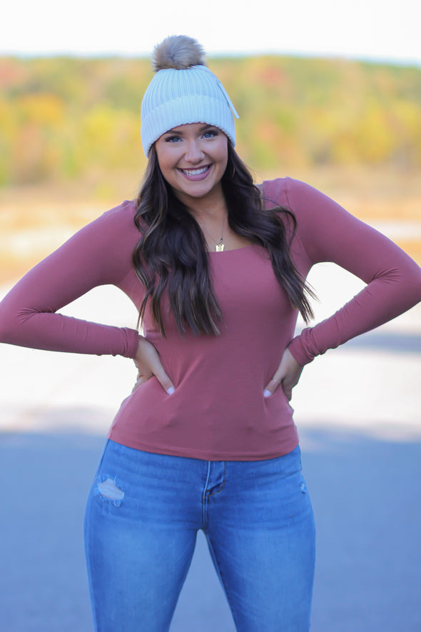 Marsala Square Neck Smocked Back Top