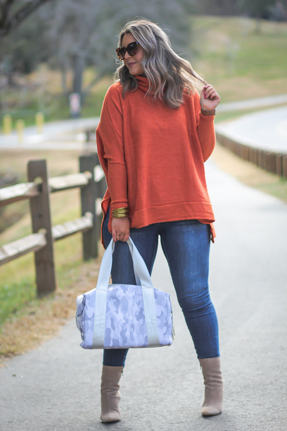 Brick Brushed Knit Cowl Neck Top