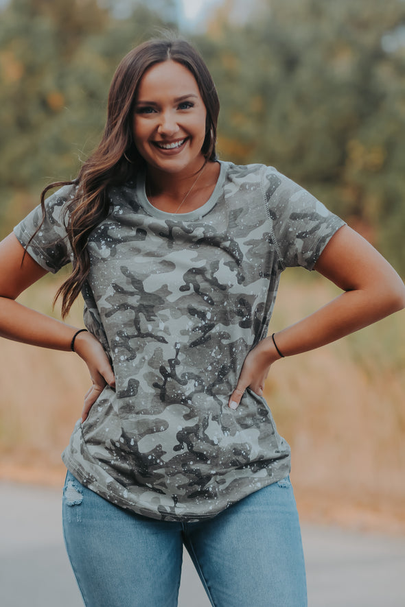 Camo Splatter Short Sleeve Top In Regular & Curvy