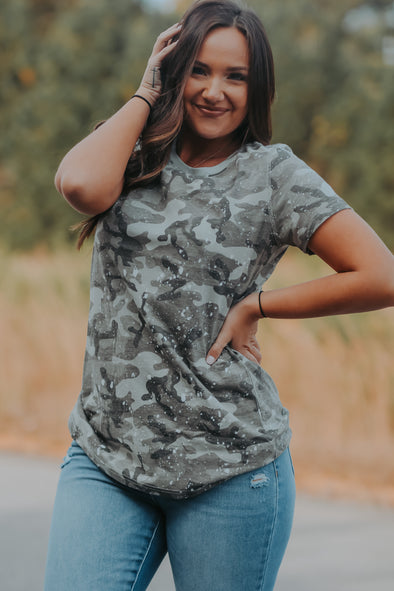 Camo Splatter Short Sleeve Top In Regular & Curvy