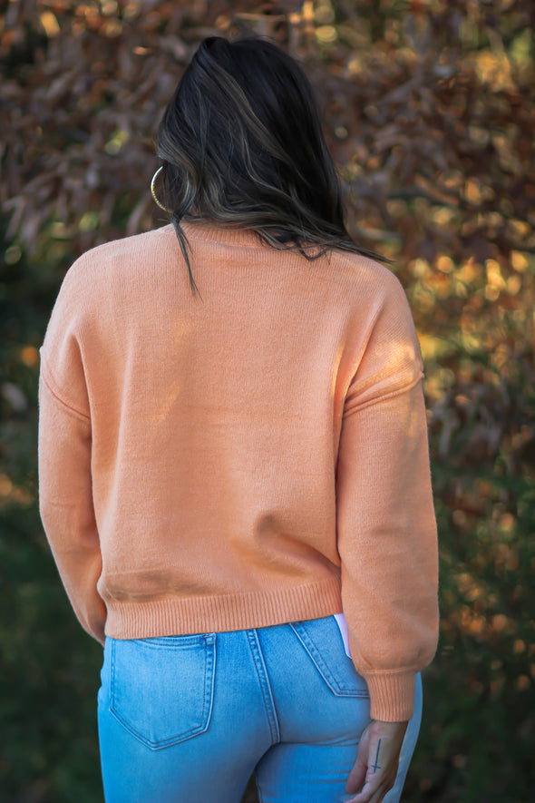 Apricot Soft Knit Mock Neck Sweater