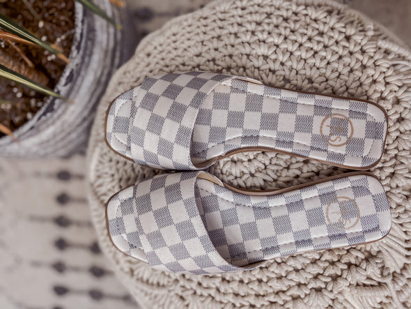 Cream Checkered Slip on Sandal