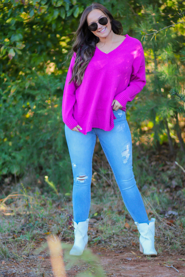 Z Supply Jewel Pink Autumn V Neck Sweater