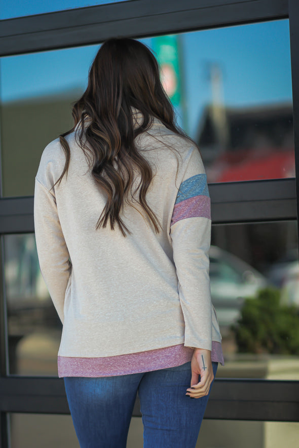 Oatmeal & Rose Colorblock Cowl Neck Pullover