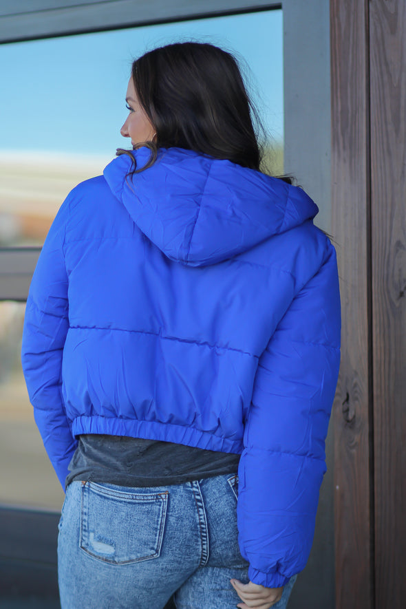 Royal Blue Hooded Puffer Jacket