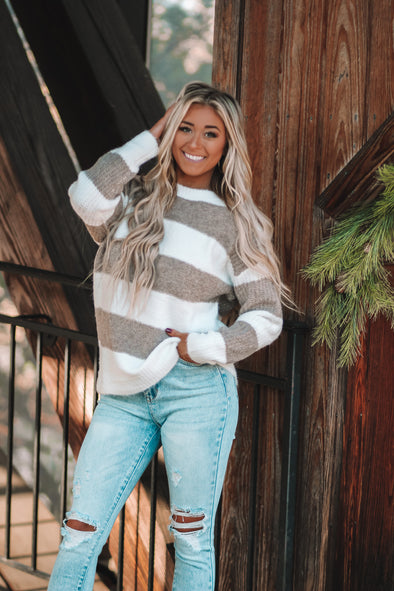 Ivory & Taupe Wide Stripe Sweater