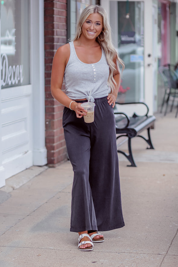 Heather Grey Ribbed Button Tank