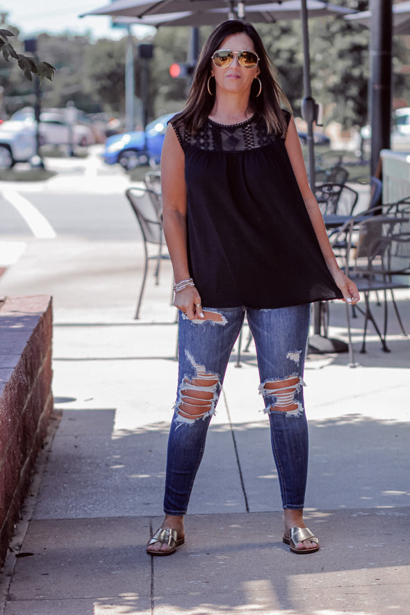 Black Lace Detail Sleeveless Top