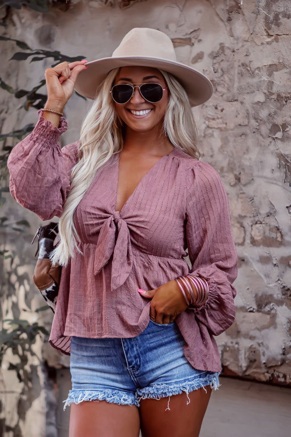 Marsala Textured Bow Detail Blouse