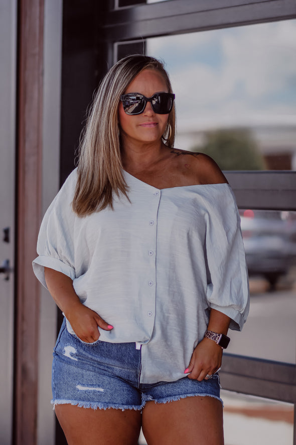 Sage Button Down Top with Twist Back in Regular & Curvy