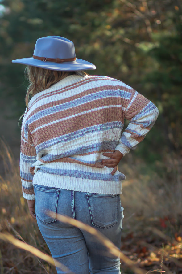 Curvy Mauve & Periwinkle Multi Stripe Sweater