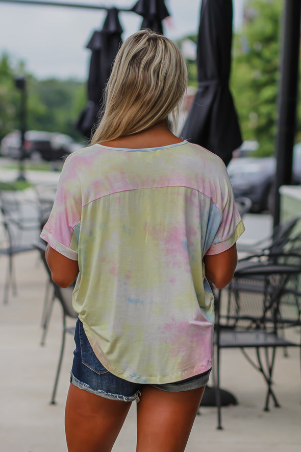 Multi Tie Dye Short Sleeve V Neck