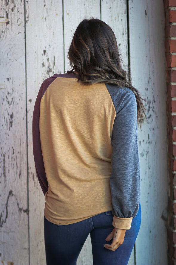 Mustard & Wine Colorblock Henley Top